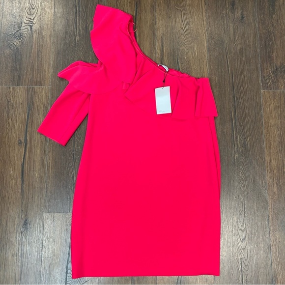 🆕 Zara Vibrant Pink One-Shoulder Dress NEW SZ LG - Picture 1 of 5